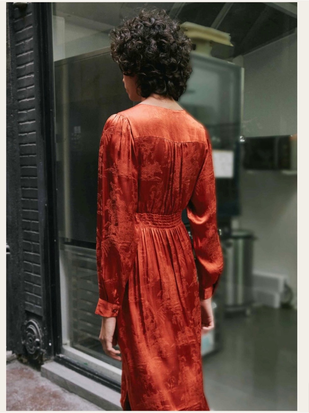 FRNCH Burnt Orange Satin V-Neck Midi Dress - Picture 2 of 5